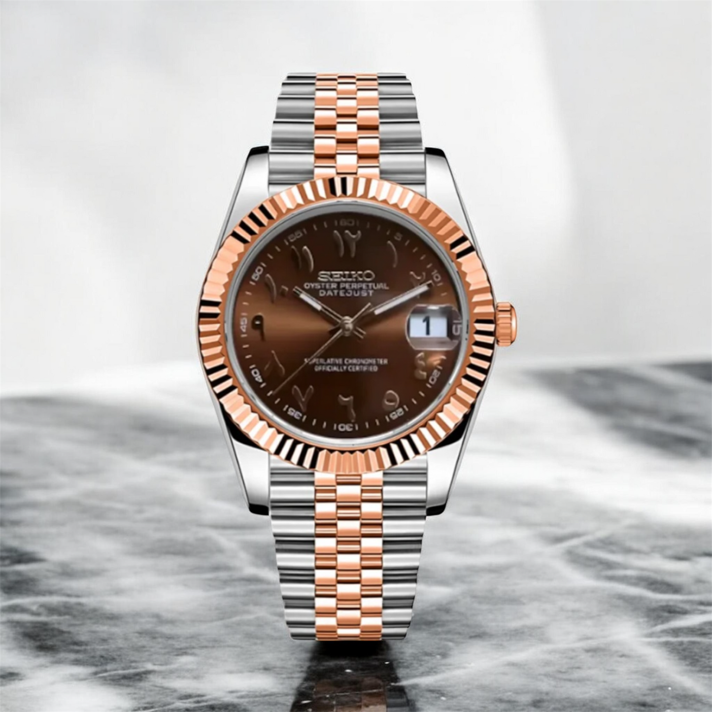 Rose/Brown Arabic Date Just Mod